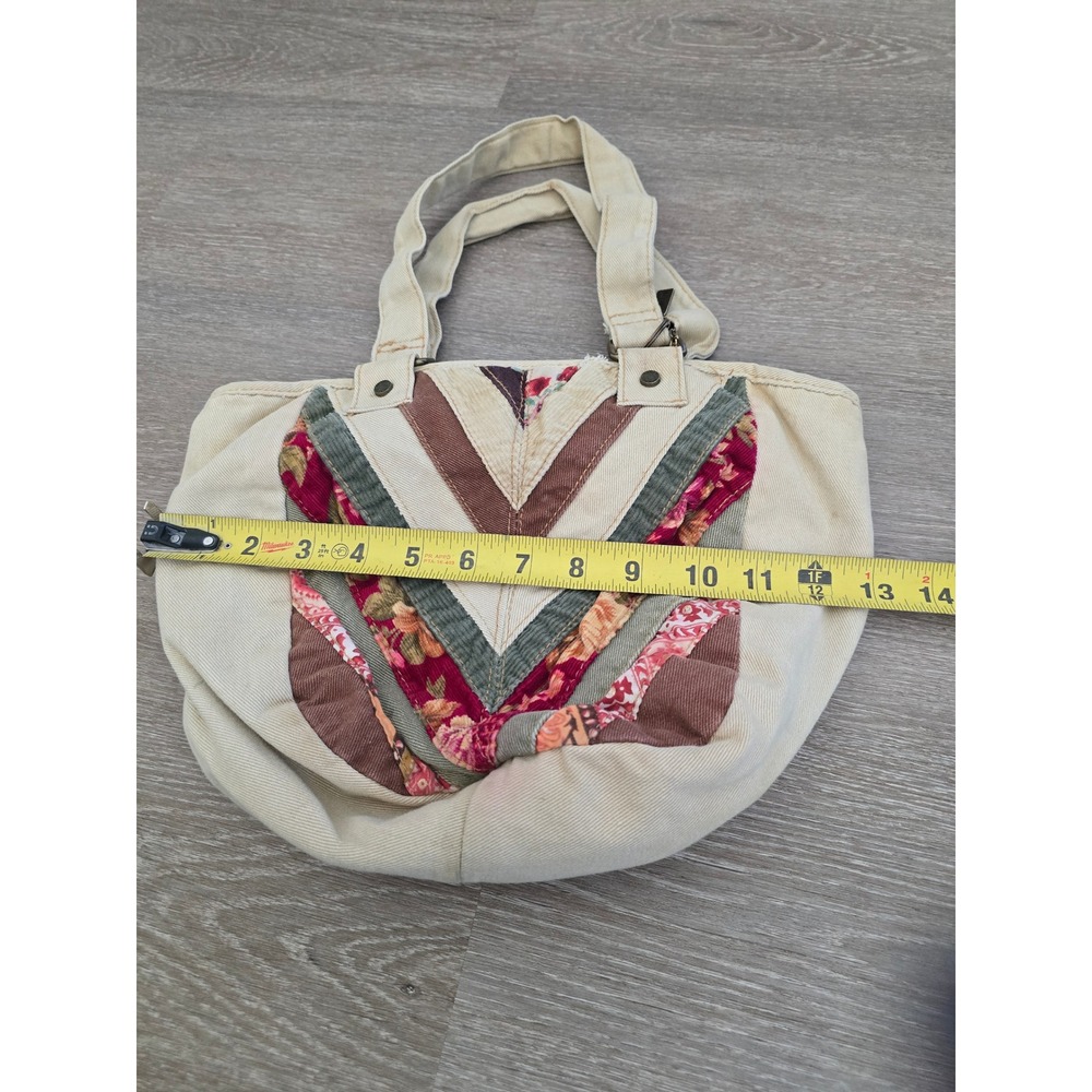 Levis Vintage Patchwork Denim Tote Bag Cream Floral Corduroy Chevron 1873 Charms - Picture 5 of 6